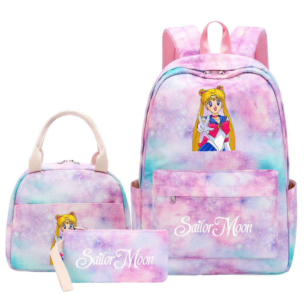 Sailor Moon Pink Starry Sky SchoolBag Backpack Lunch Box Bag Book Pencil Bags  3pcs Set