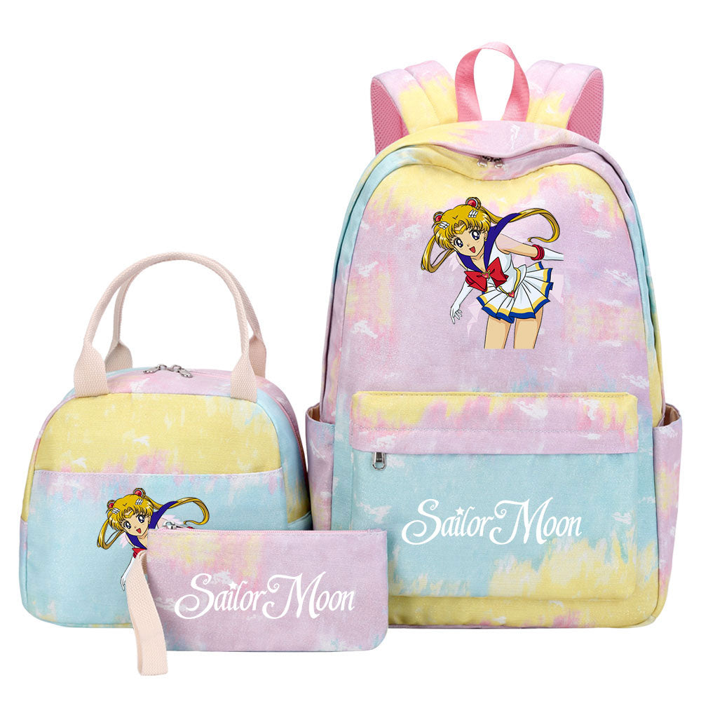 Sailor Moon Pink Starry Sky SchoolBag Backpack Lunch Box Bag Book Pencil Bags  3pcs Set