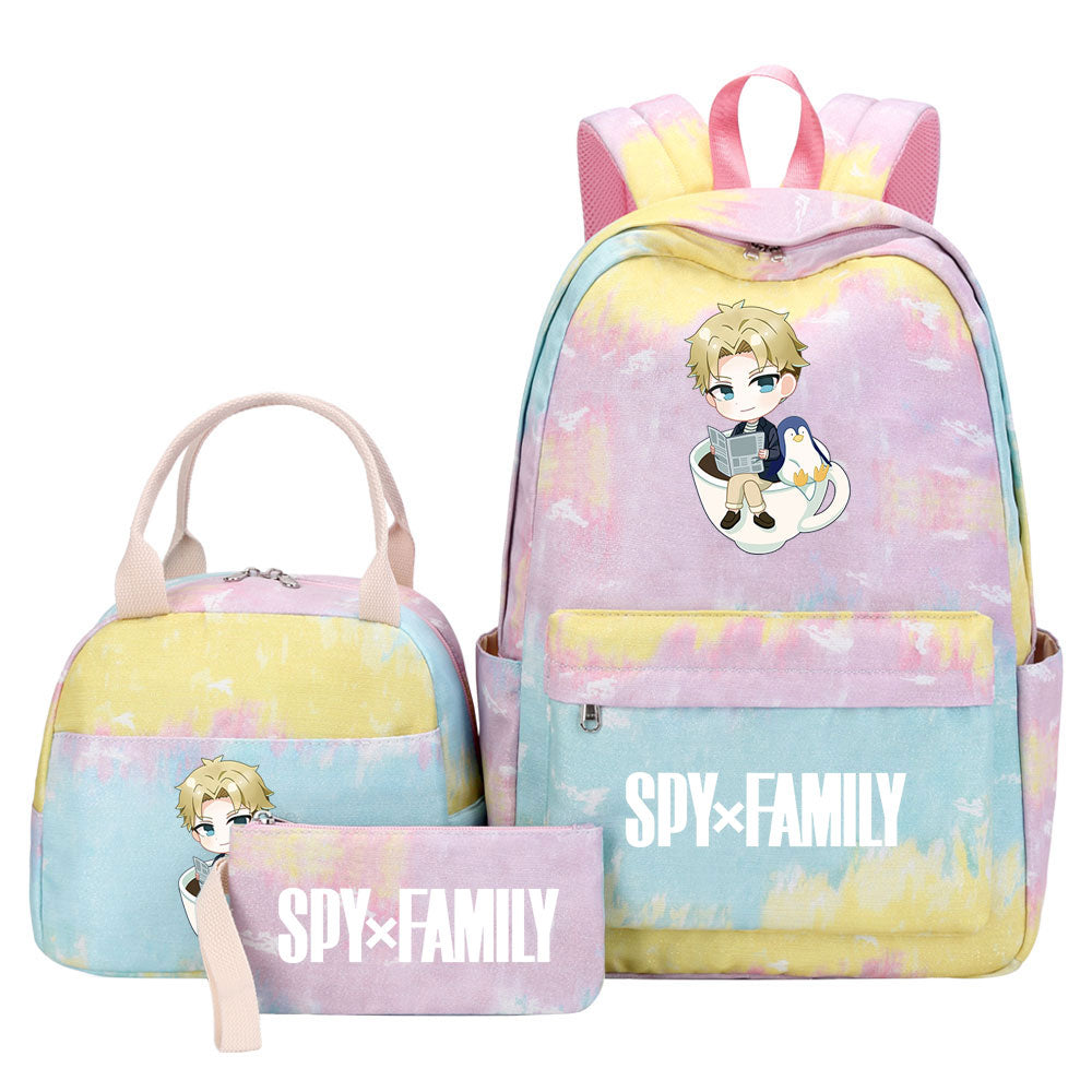 Spy Family Pink Starry Sky SchoolBag Backpack Lunch Box Bag Book Pencil Bags  3pcs Set