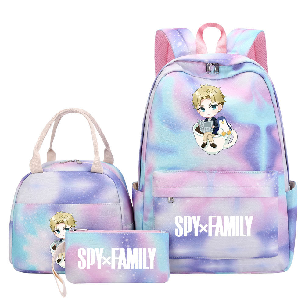 Spy Family Pink Starry Sky SchoolBag Backpack Lunch Box Bag Book Pencil Bags  3pcs Set