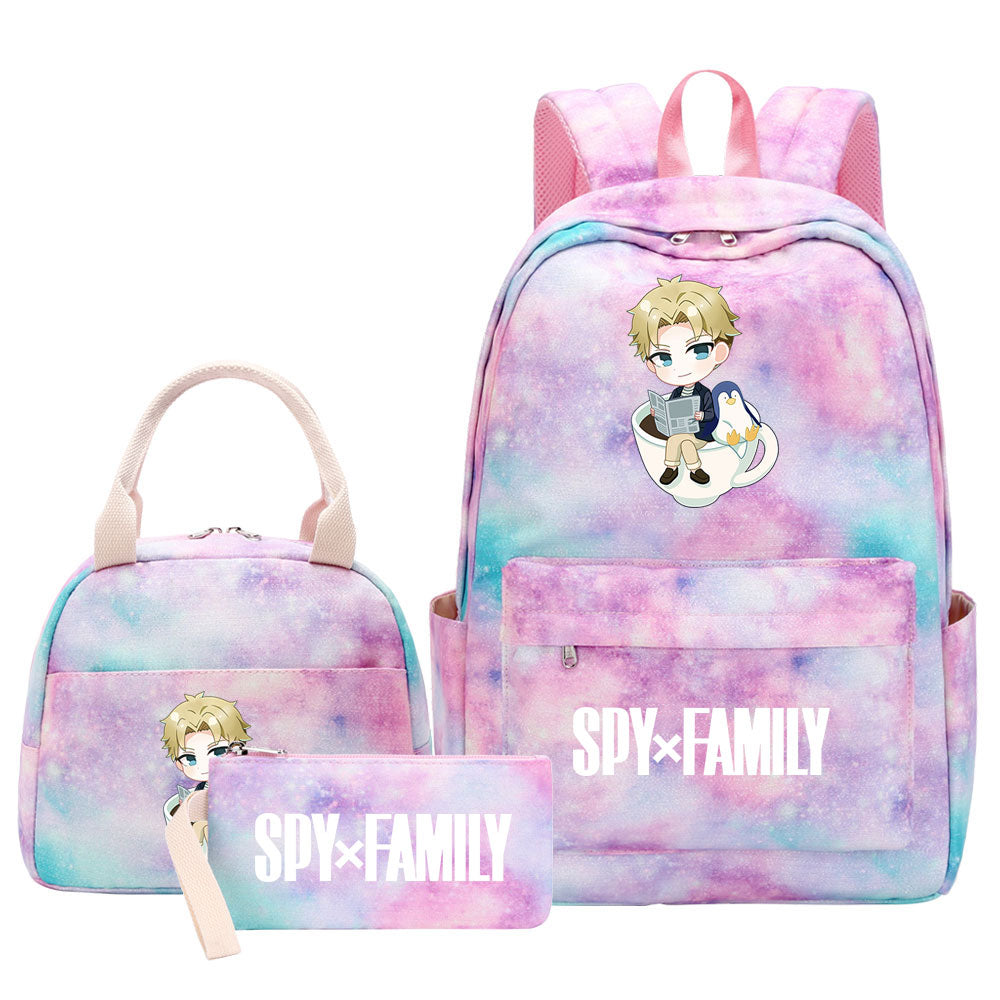 Spy Family Pink Starry Sky SchoolBag Backpack Lunch Box Bag Book Pencil Bags  3pcs Set