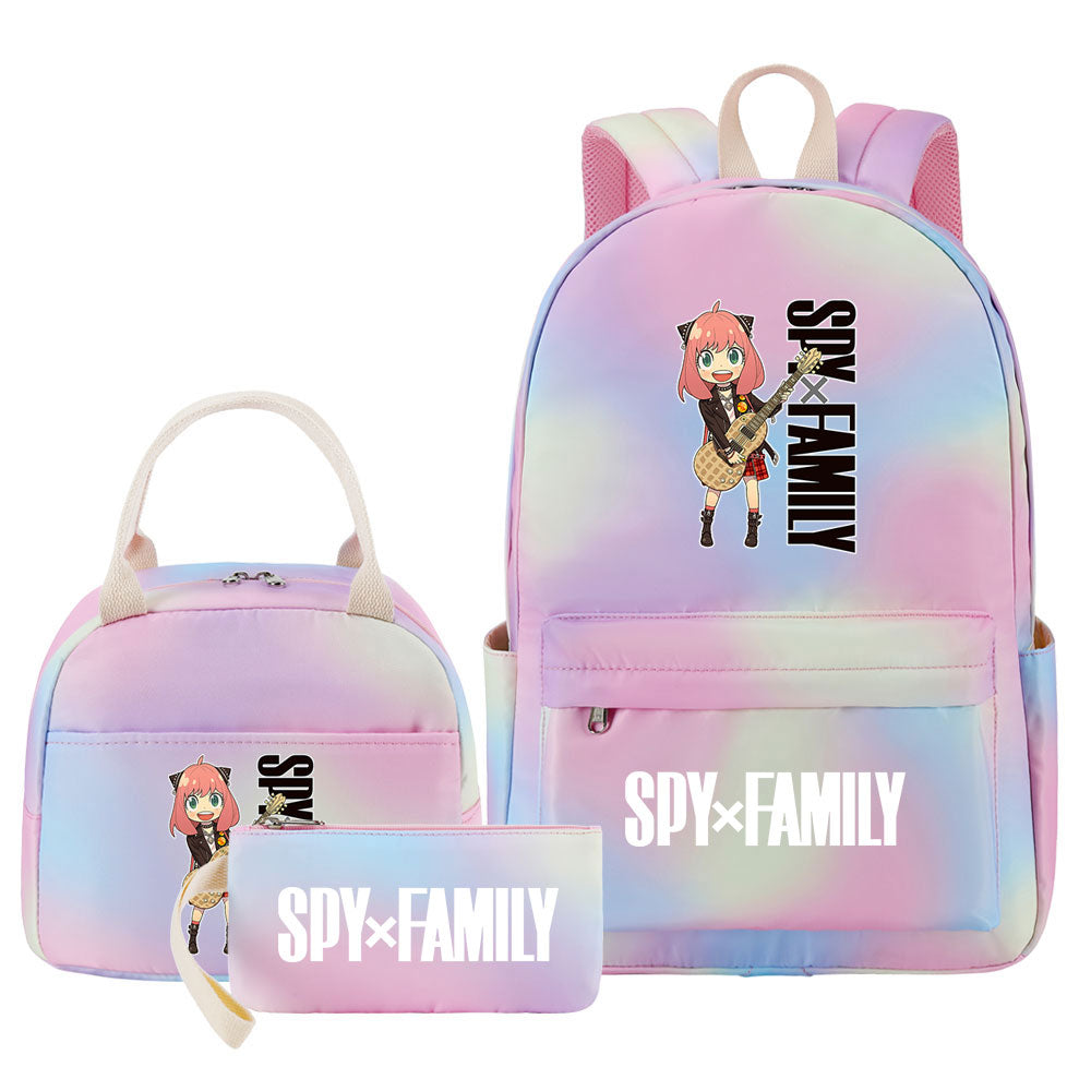 Spy Family Pink Starry Sky SchoolBag Backpack Lunch Box Bag Book Pencil Bags  3pcs Set