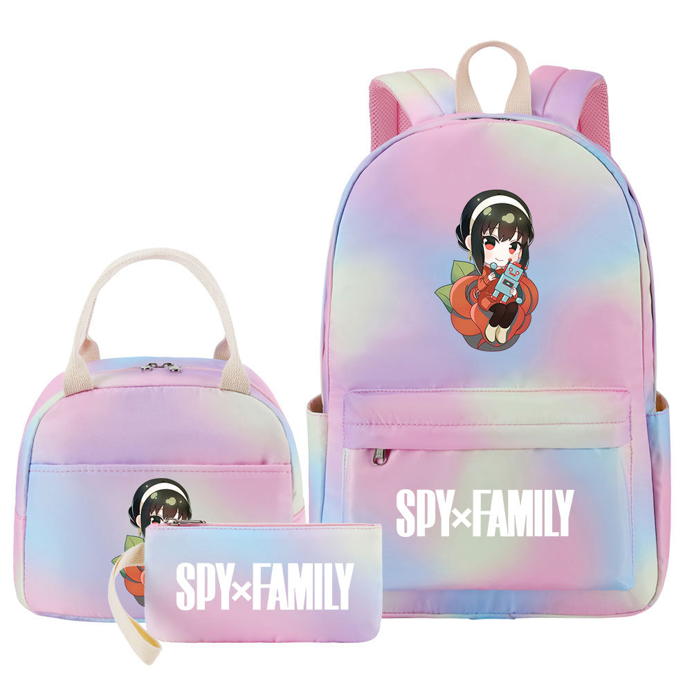 Spy Family Pink Starry Sky SchoolBag Backpack Lunch Box Bag Book Pencil Bags  3pcs Set