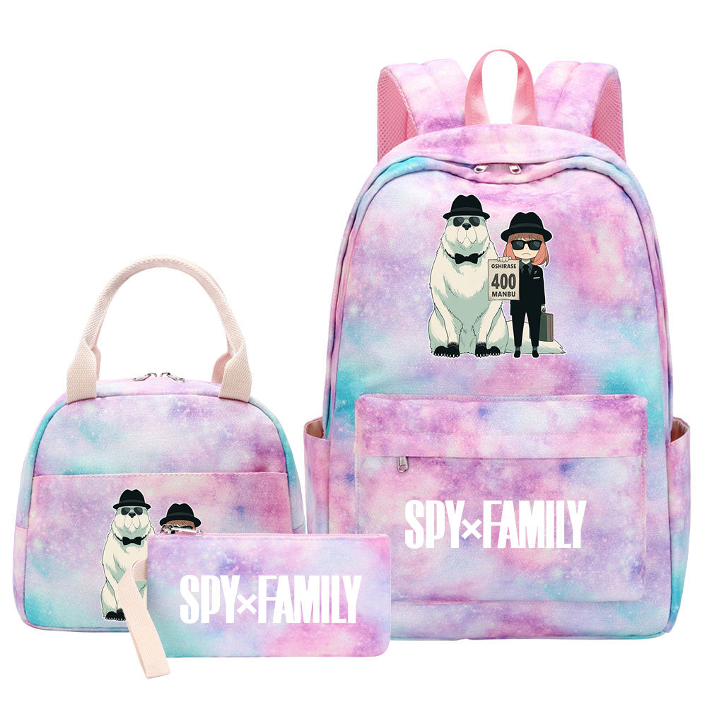 Spy Family Pink Starry Sky SchoolBag Backpack Lunch Box Bag Book Pencil Bags  3pcs Set