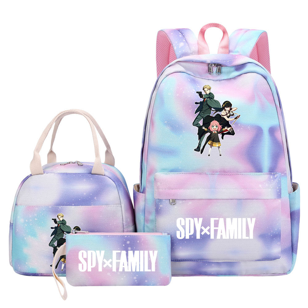 Spy Family Pink Starry Sky SchoolBag Backpack Lunch Box Bag Book Pencil Bags  3pcs Set