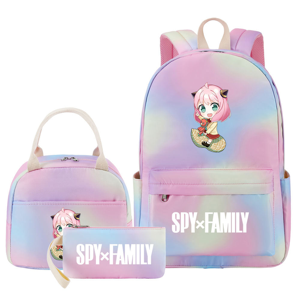 Spy Family Pink Starry Sky SchoolBag Backpack Lunch Box Bag Book Pencil Bags  3pcs Set