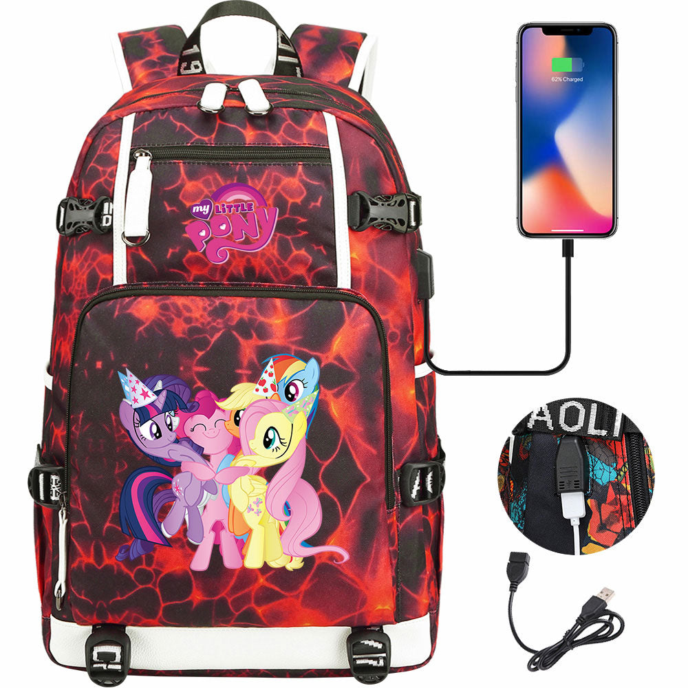 My Little Pony USB Charging Backpack School NoteBook Laptop Travel Bags