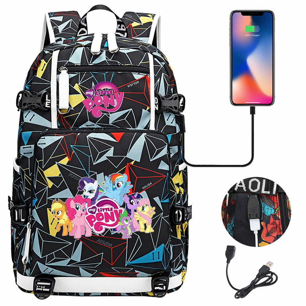 My Little Pony USB Charging Backpack School NoteBook Laptop Travel Bags