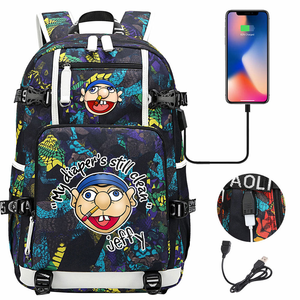 Jeffy USB Charging Backpack School NoteBook Laptop Travel Bags