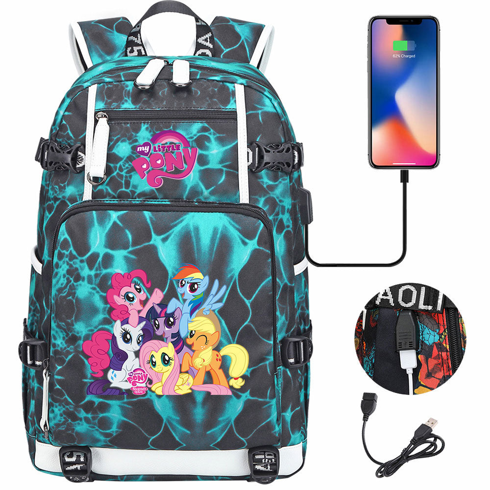 My Little Pony USB Charging Backpack School NoteBook Laptop Travel Bags