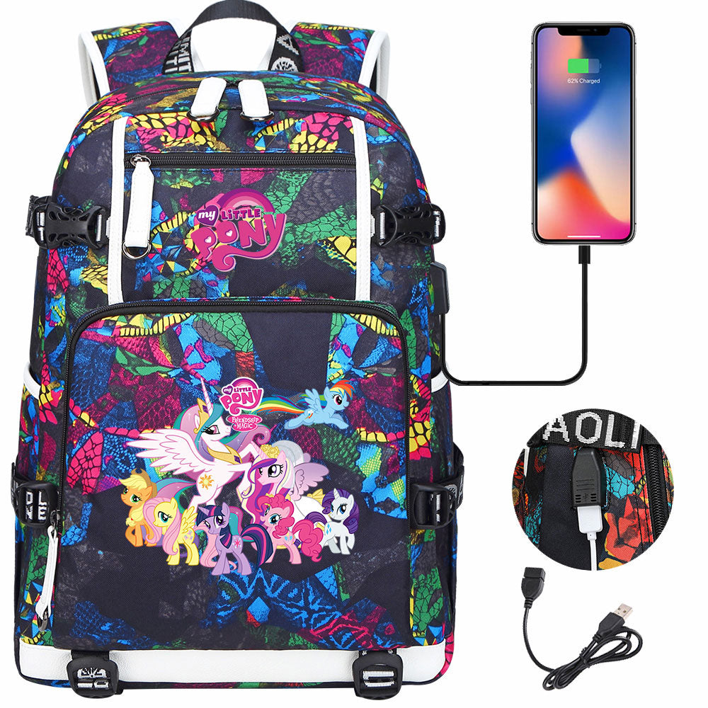 My Little Pony USB Charging Backpack School NoteBook Laptop Travel Bags