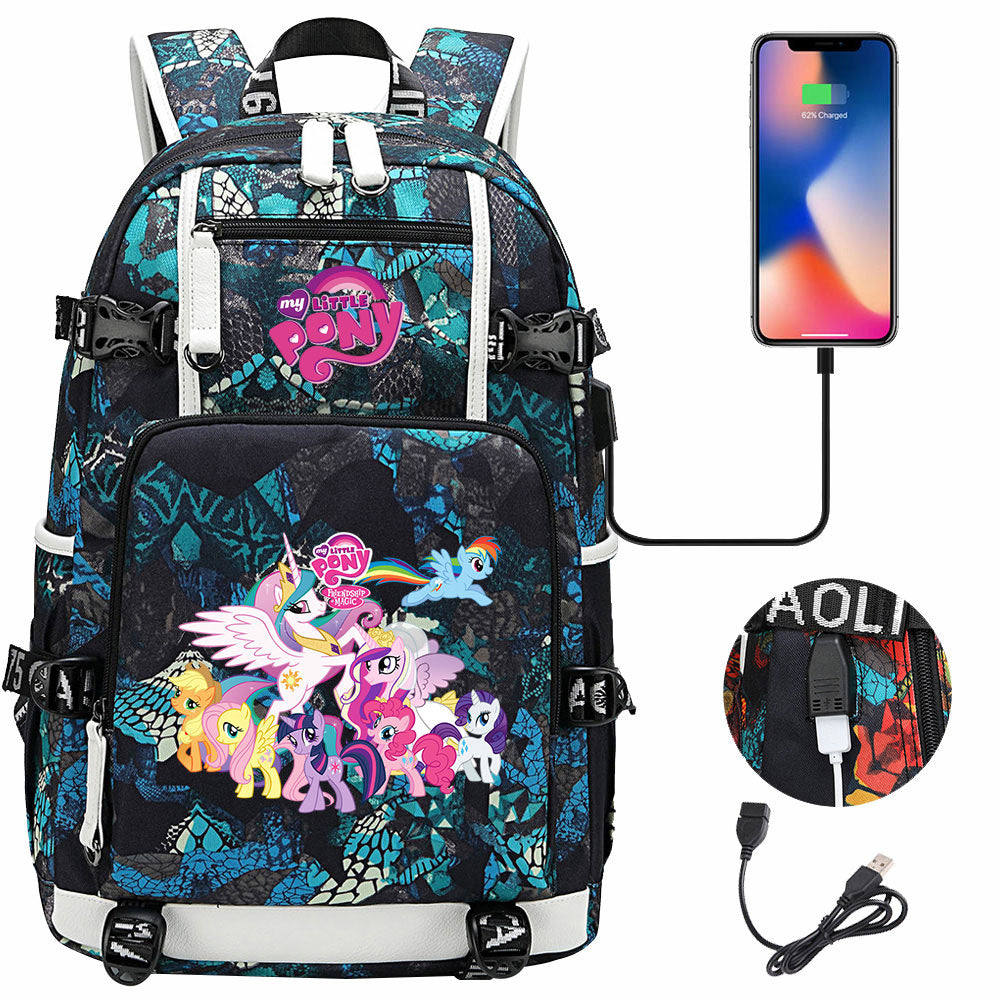 My Little Pony USB Charging Backpack School NoteBook Laptop Travel Bags