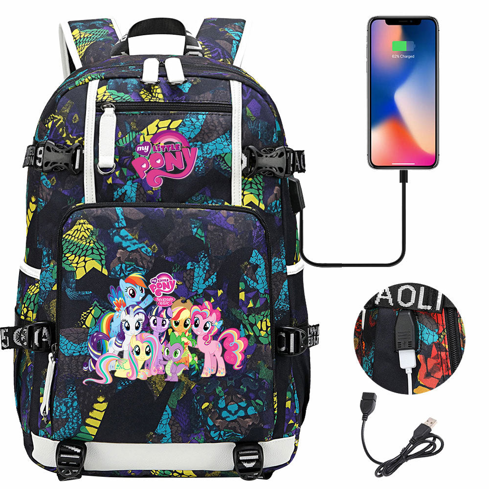 My Little Pony USB Charging Backpack School NoteBook Laptop Travel Bags