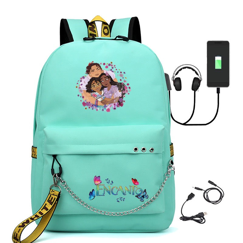 Encanto Mirabel USB Charging Backpack Shoolbag Notebook Bag Gifts for Kids Students