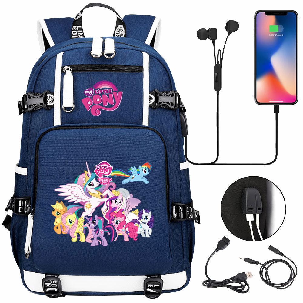 My Little Pony USB Charging Backpack School NoteBook Laptop Travel Bags