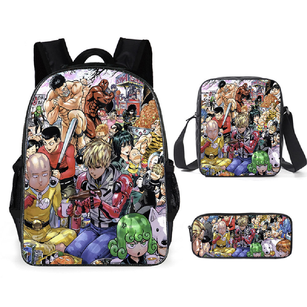 One Punch Man Schoolbag Backpack Lunch Bag Pencil Case Set Gift for Kids Students