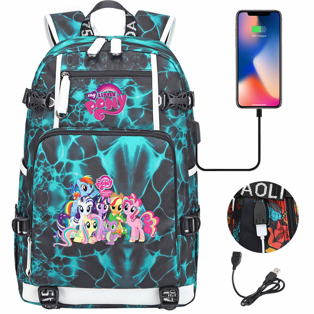 My Little Pony USB Charging Backpack School NoteBook Laptop Travel Bags