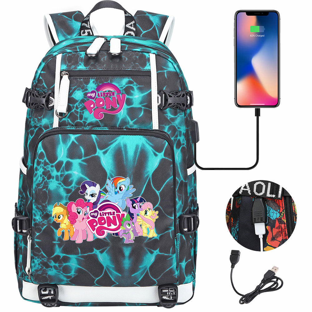 My Little Pony USB Charging Backpack School NoteBook Laptop Travel Bags