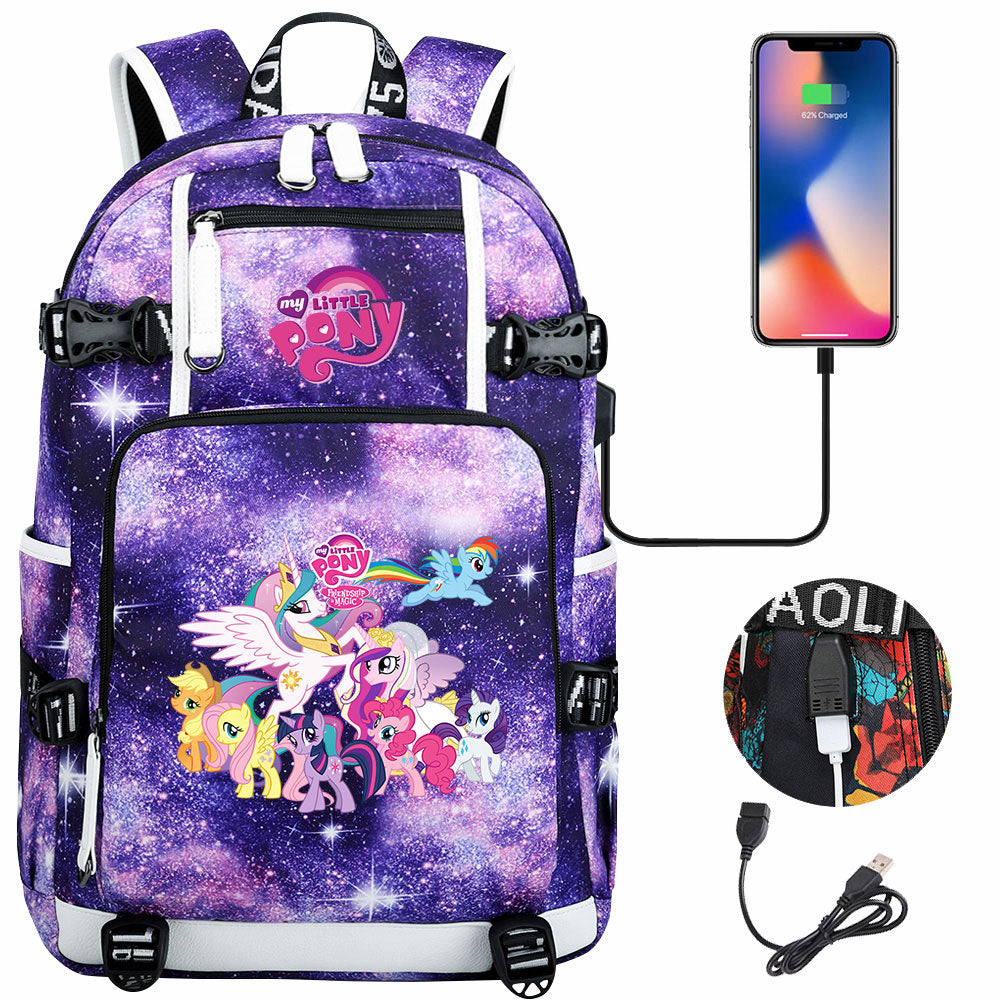 My Little Pony USB Charging Backpack School NoteBook Laptop Travel Bags