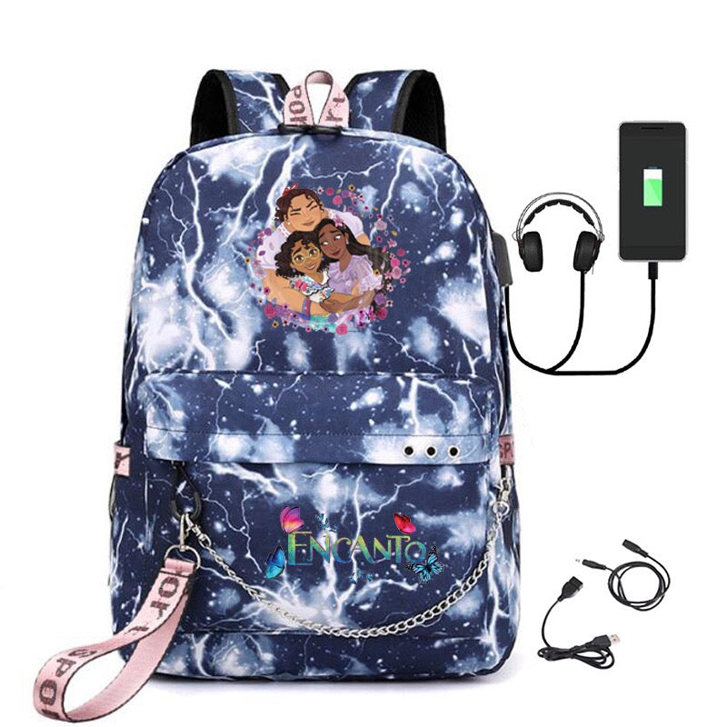 Encanto Mirabel USB Charging Backpack Shoolbag Notebook Bag Gifts for Kids Students