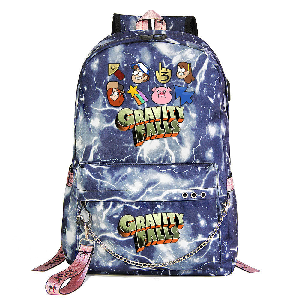 Gravity Falls USB Charging Backpack Shoolbag Notebook Bag Gifts for Kids Students