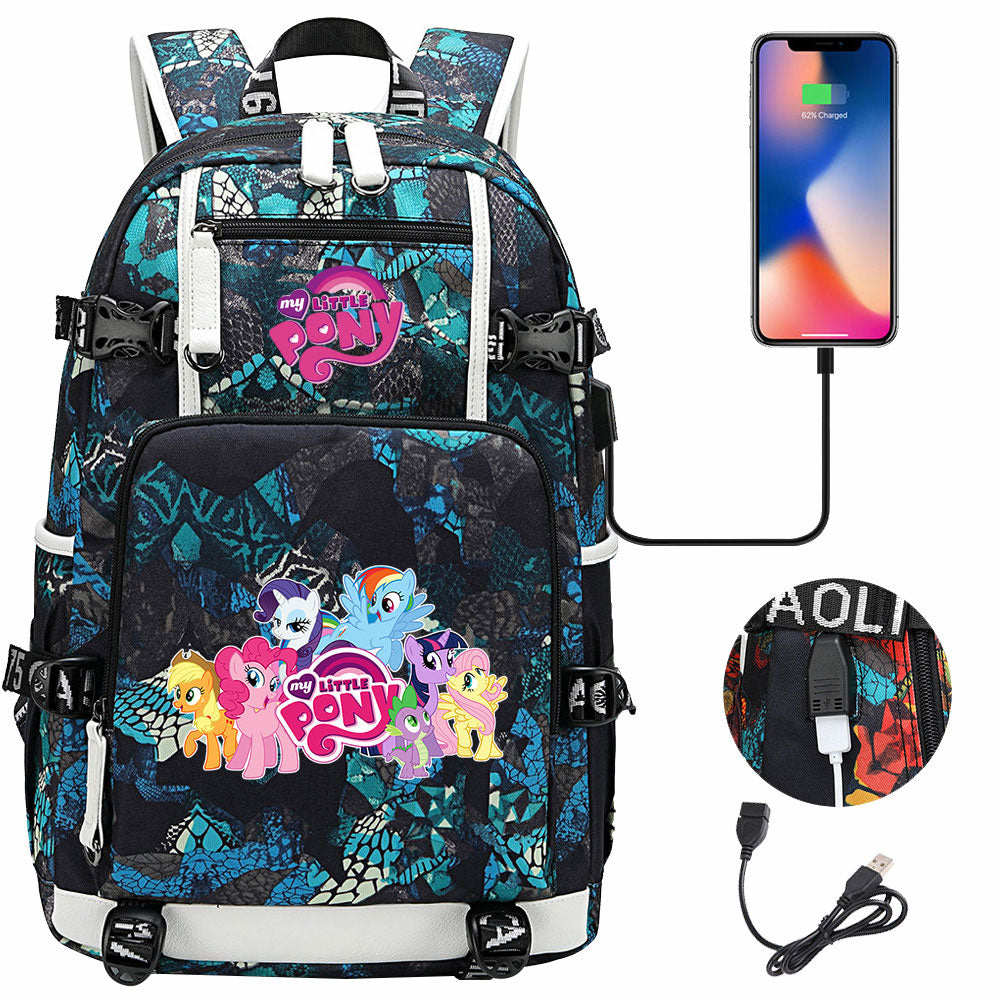 My Little Pony USB Charging Backpack School NoteBook Laptop Travel Bags