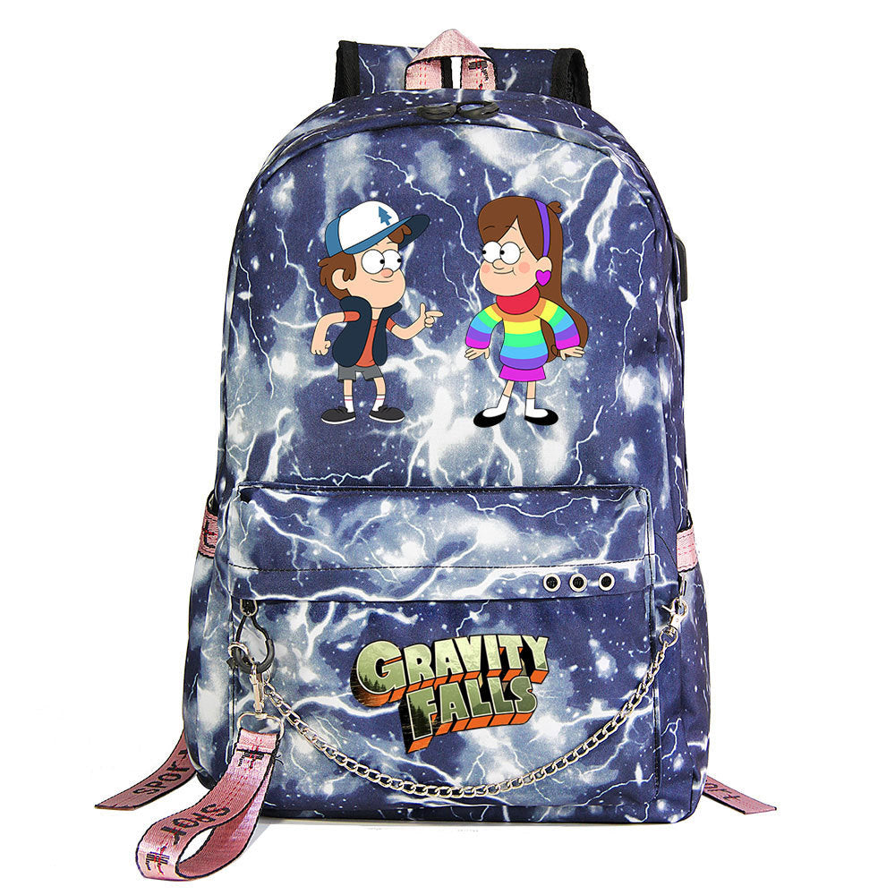 Gravity Falls USB Charging Backpack Shoolbag Notebook Bag Gifts for Kids Students