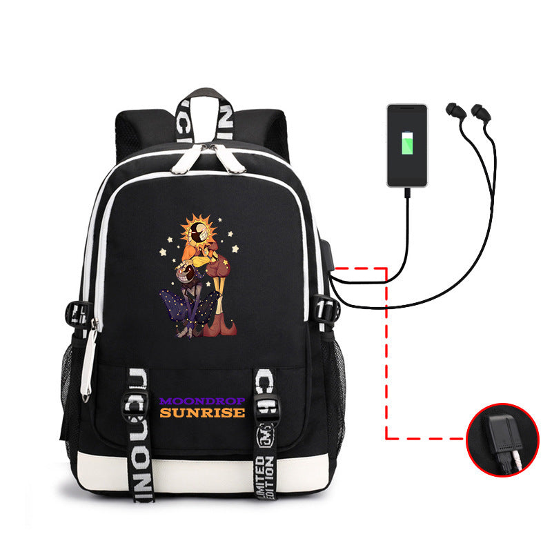 Fnaf Security Breach Sundrop Moondrop USB Charging Backpack School Note Book Laptop Travel Bags